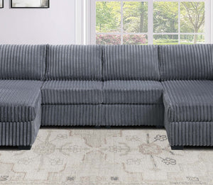 English Elm Black Jumbo Corduroy U-shaped Sectional Sofa Seats Four with Dual Chaise Lounge Dark Gray B011S02220