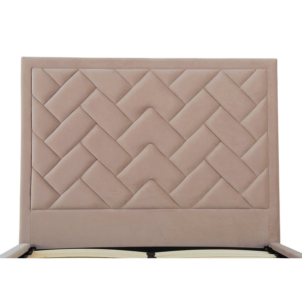 English Elm Crosby Upholstered Velvet Full Bed with Chevron-Stitched Headboard, Solid Slats, No Box Spring Needed Natural B365S00032