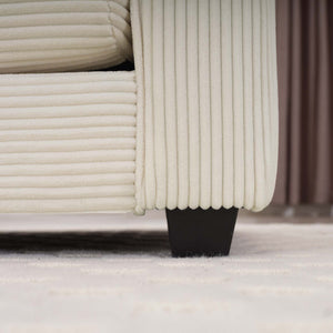 English Elm Corduroy Two-Seater Sofa With Ottoman - Chic L-Shaped Design For Cozy Small Spaces In Light Beige W714S00770