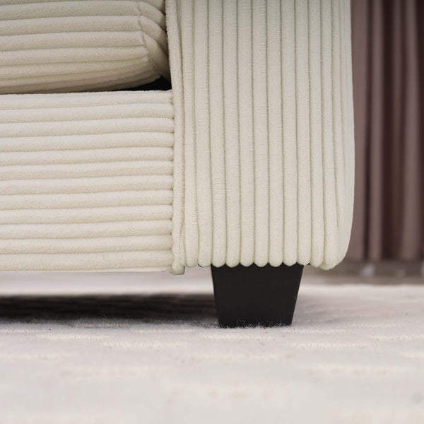 English Elm Corduroy Two-Seater Sofa With Ottoman - Chic L-Shaped Design For Cozy Small Spaces In Light Beige W714S00770