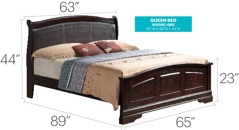 English Elm Classic Queen Bed Cappuccino Finish - Durable Particle Board, Timeless Design, Easy Assembly, 89"D Comfort B078S00324