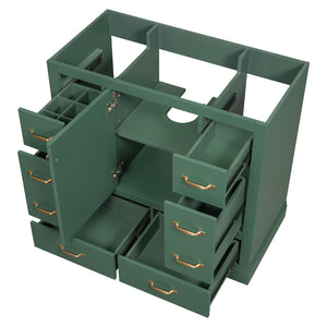 English Elm 36" Modern Bathroom Vanity Cabinet Base with Six Drawers, Adjustable Shelf & Drawer Organizer Green WF307973AAF