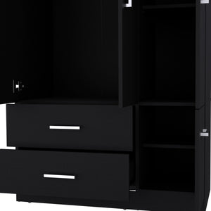 English Elm Armoire Melfa 71" H with 2 doors, 3 drawers and hanging rod for organized, elegant bedroom storage Black 41 L x 23 W x 6 H B097S00124