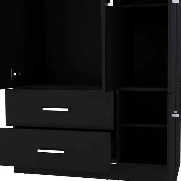 English Elm Armoire Melfa 71" H with 2 doors, 3 drawers and hanging rod for organized, elegant bedroom storage Black 41 L x 23 W x 6 H B097S00124