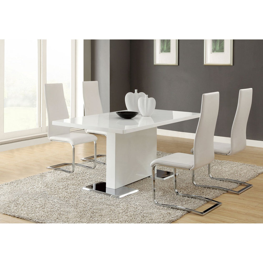 English Elm Wenzl Glossy White Five Piece Dining Set with Chrome Breuer Style Chairs B062S01401