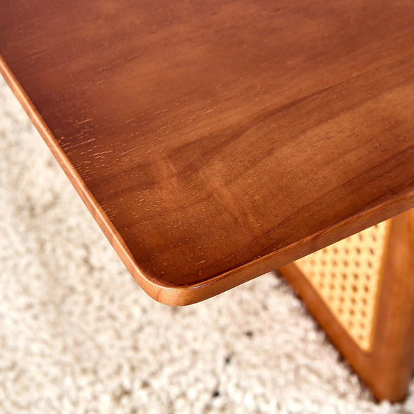 English Elm Chinese Walnut Imitation Rattan Coffee Table Rectangular Rubberwood Low Tea Table — Compact Chic, Easy Assembly, Durable Style W1512P380701