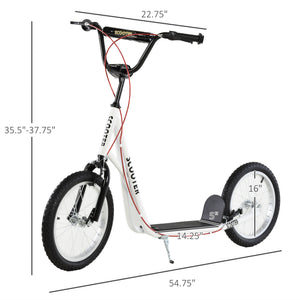 English Elm Aosom Youth Kick Scooter Steel Frame Inflatable Wheels Dual Brakes Adjustable Bar White W2225P217072