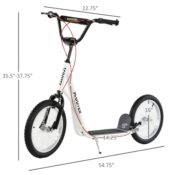English Elm Aosom Youth Kick Scooter Steel Frame Inflatable Wheels Dual Brakes Adjustable Bar White W2225P217072