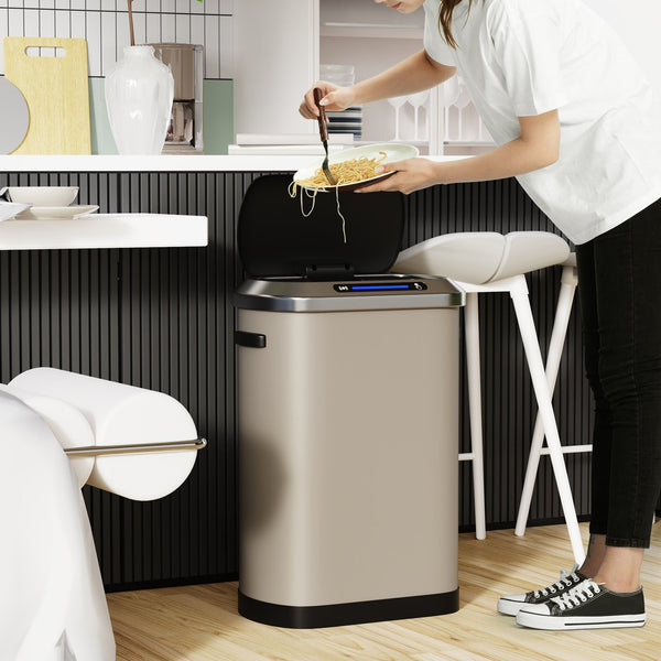 English Elm 50L Smart automatic Trash Can with Silent Slow-Close Lid, Motion Sensor, Durable 0.45mm Steel Body LIGHT GREY W1550P247975
