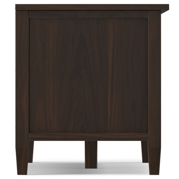 English Elm Warm Shaker 72 inch Low TV Media Stand Brown Solid Wood 72" Wide for TVs up to 80", Drawers, Cord Management B136P203488