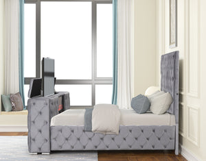 English Elm Encore Modern Tufted King Bed In Gray Upholstery With Hidden Storage And Elegant Padded Headboard B009S01653