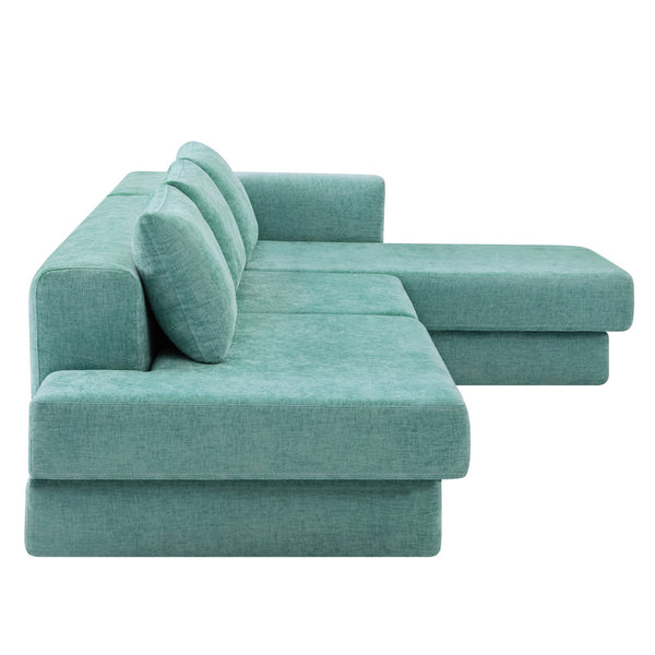 English Elm L-shaped Chenille Sectional Sofa with Deep Modular Seating and Layered Cushion Comfort Teal N763S000090F