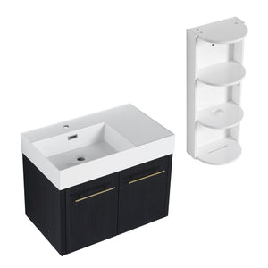 English Elm 30 Inch Wall-Mounted Bathroom Vanity Set With Left Basin Sink, Storage Rack & Modern Design W999S00368
