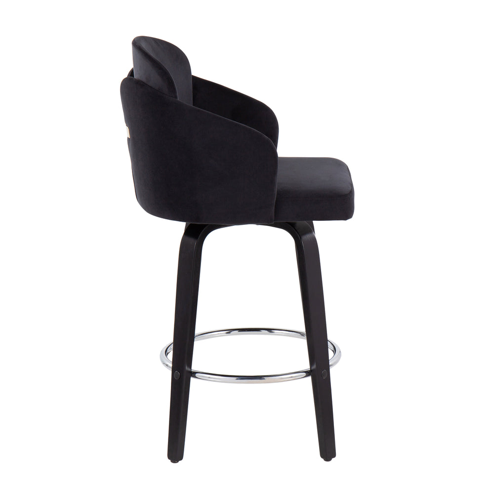 English Elm Dahlia Modern Black Velvet Counter Stools With Gold Accents & 360° Swivel - Set Of 2 For Chic Dining B202S00224