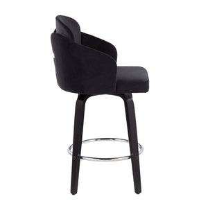 English Elm Dahlia Modern Black Velvet Counter Stools With Gold Accents & 360° Swivel - Set Of 2 For Chic Dining B202S00224