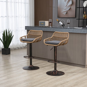 English Elm Modern Swivel Bar Stools Set of 2 Adjustable Counter Height Chairs with Linen Seat Vintage Gold Frame Gray W39594823