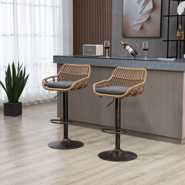 English Elm Modern Swivel Bar Stools Set of 2 Adjustable Counter Height Chairs with Linen Seat Vintage Gold Frame Gray W39594823