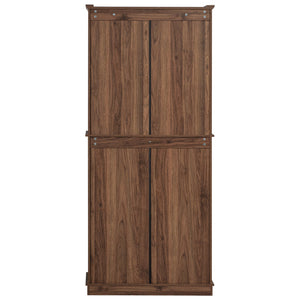 English Elm K&K 71" Tall Farmhouse Pantry Cabinet with Groove Edges, 3 Pull-Out Organizers, 6 Door Shelves Brown N707P256507Z