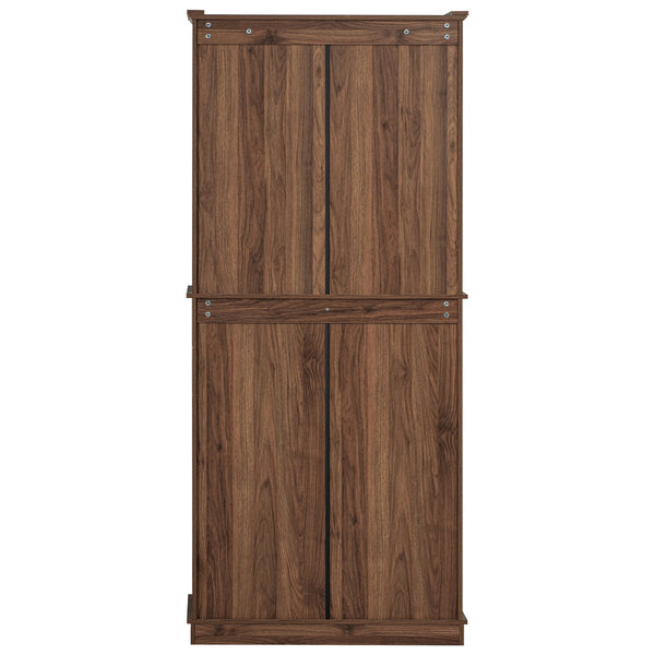 English Elm K&K 71" Tall Farmhouse Pantry Cabinet with Groove Edges, 3 Pull-Out Organizers, 6 Door Shelves Brown N707P256507Z