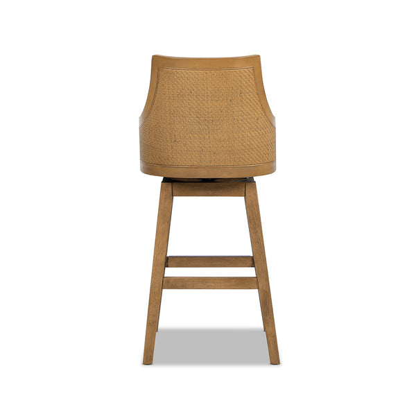 English Elm Jennifer Taylor Home - Bahama 30" Cane Rattan High-Back Swivel Bar Stool – Handcrafted Rubberwood, Wool-Poly Blend Upholstery, Brass Footrest Beige B2719P395567