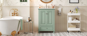English Elm 24'' French Style Bathroom Vanity with Ceramic Sink Soft Close Cabinet and Drawer Green N710P411227F