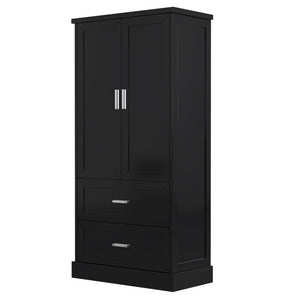 English Elm Tall Bathroom Storage Cabinet with Adjustable Shelves, Two Doors & Drawers, Space-Saving 66" Tall Black N725P178675B