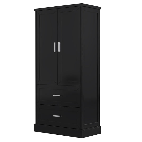 English Elm Tall Bathroom Storage Cabinet with Adjustable Shelves, Two Doors & Drawers, Space-Saving 66" Tall Black N725P178675B