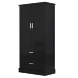 English Elm Tall Bathroom Storage Cabinet, Cabinet With Two Doors and Drawers, Adjustable Shelf, Mdf Board, Black