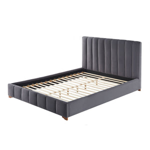 English Elm Full Queen Platform Bed Wingback Upholstered Frame Channel Tufted Fabric Headboard W2582S00059