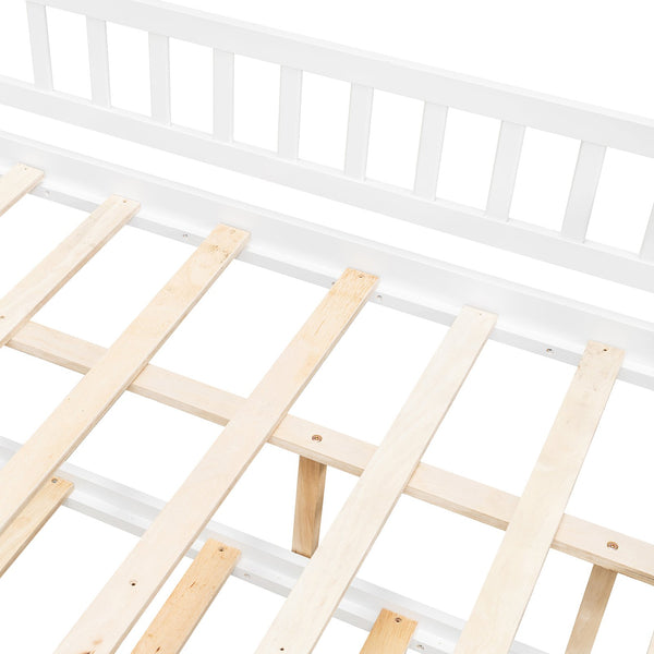 English Elm Full Size Pine House Bed with Roofline Frame and Roll Out Twin Trundle for Kids LP100306AAK