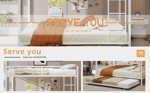 English Elm Durable Iron Bunk Bed With Trundle And Safety Rails, Modern Design For Kids & Guests, Easy Assembly W1935P360863