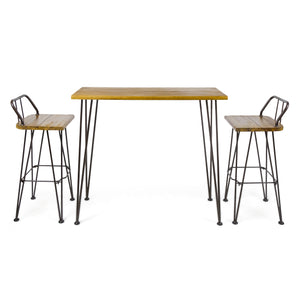 English Elm Christopher Knight Home® - DENALI Industrial Teak Acacia Wood & Rustic Metal Outdoor Bar Set — 3-Piece Patio Table & Stools 61326.00