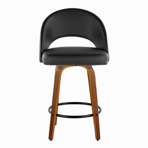 English Elm Fixed-height Swivel Counterstools Faux Leather Padded Seat Chrome Footrest Set of 2 Black B202S01844