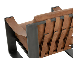 Sunpan Berke Lounge Chair - Modern Design With Soft Charcoal Leather Cushions And Bold Iron Frame Brown Leather 112075