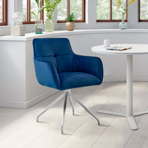 English Elm Flannor Blue Velvet Dining Accent Chair with Brushed Stainless Steel Legs, Modern Durable Seating B2736P354382