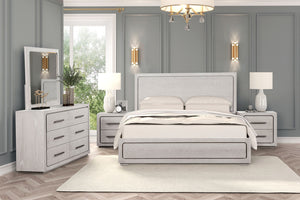 English Elm Contemporary Two Drawer Nightstand with Built-in Charging Port and Oak Veneer Finish White+Oak B2741P431067