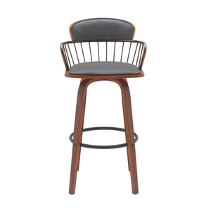 English Elm Willow Swivel Counter Stool Walnut Base Faux Leather Seat Mid-century Kitchen Bar B2736P464838