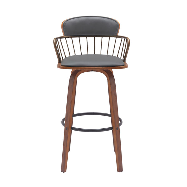 English Elm Willow Swivel Counter Stool Walnut Base Faux Leather Seat Mid-century Kitchen Bar B2736P464838