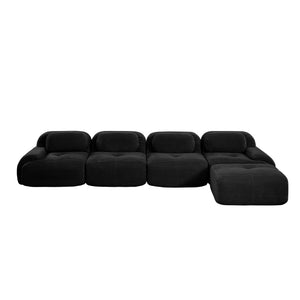 English Elm 4-seat Modular Corduroy Sectional Sofa with Curved Armrests for Living Rooms Black W714S01280