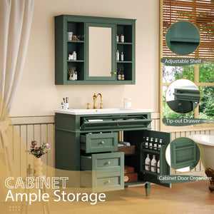English Elm 36'' Modern Bathroom Vanity with Mirror Cabinet and Sink, Spacious Storage, Soft-Close Doors & Drawers Green SW000134AAF-3
