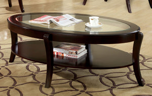 English Elm Contemporary Oval End Table with Beveled Glass Top and Solid Wood Open Shelf for Stylish Living Espresso 36 L x 57 W x 5 H B011P357281