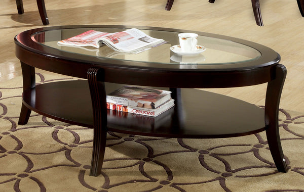 English Elm Contemporary Oval End Table with Beveled Glass Top and Solid Wood Open Shelf for Stylish Living Espresso 36 L x 57 W x 5 H B011P357281