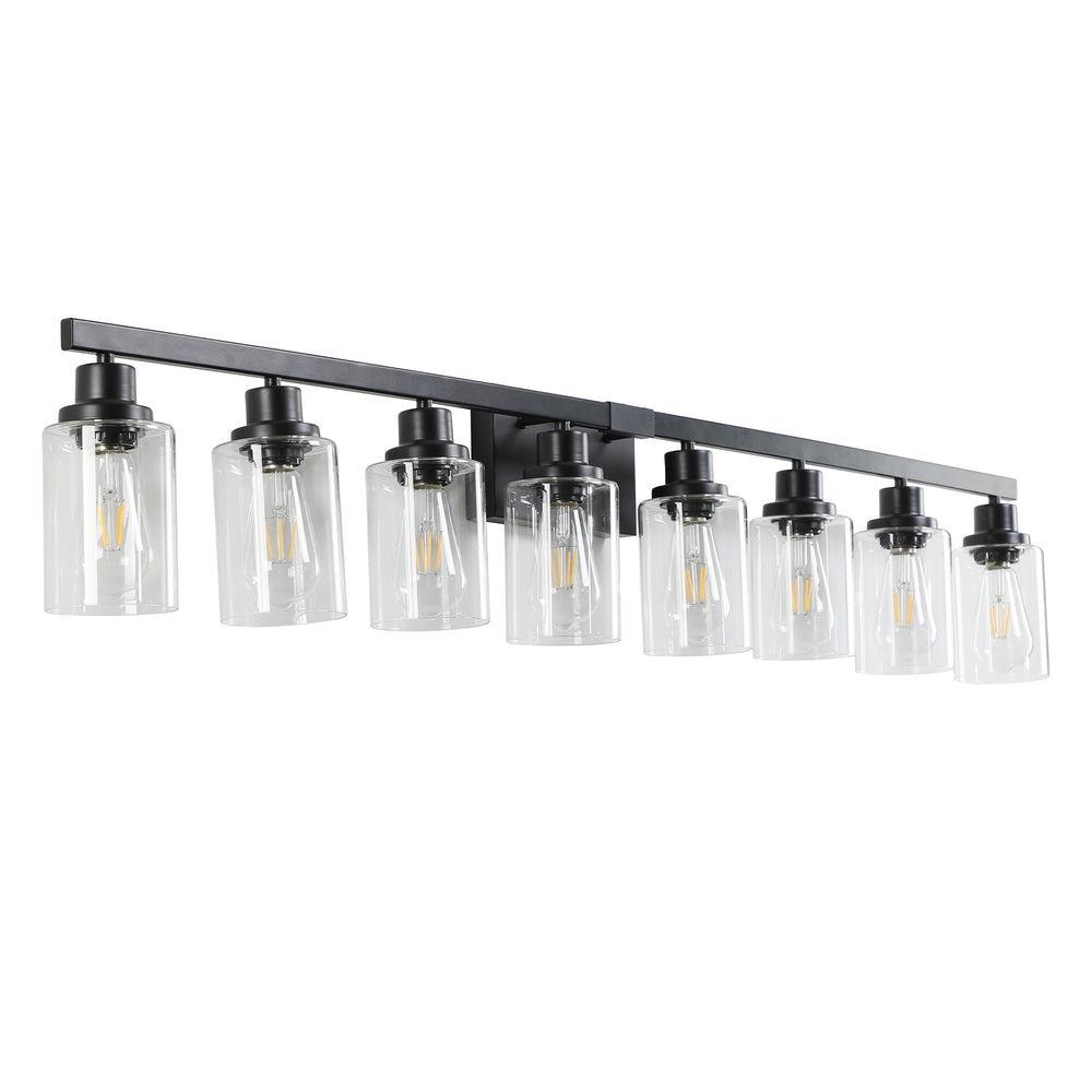 English Elm 51" Black 8-Light Vanity Light with Clear Glass Shades, Modern Iron Bathroom Wall Fixture for Mirror and Dressing Room W2312P374793