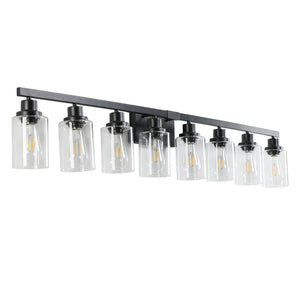 English Elm 51" Black 8-Light Vanity Light with Clear Glass Shades, Modern Iron Bathroom Wall Fixture for Mirror and Dressing Room W2312P374793