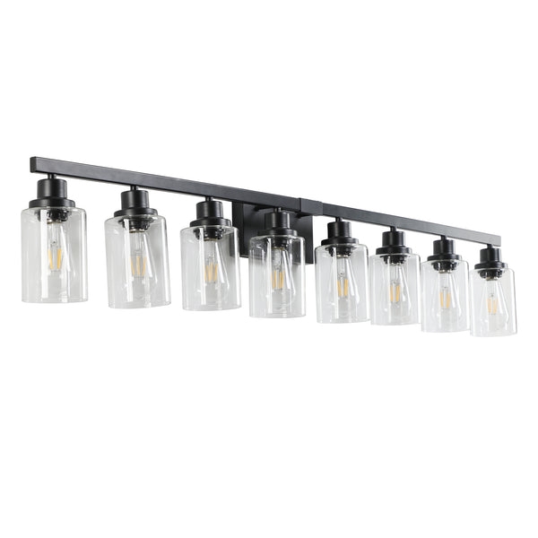 English Elm 51" Black 8-Light Vanity Light with Clear Glass Shades, Modern Iron Bathroom Wall Fixture for Mirror and Dressing Room W2312P374793