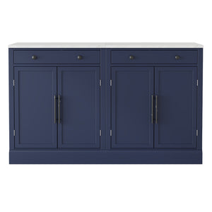 English Elm [Assembly Modern Freestanding Kitchen Pantry with Faux Marble Top, Set of 2 Cabinets with Drawer, Adjustable Shelves, Sleek Durable Design for Dining Room and Coffee Bar Blue SP000074AAC