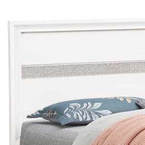 English Elm Madrid Queen Bed With Under-Bed Storage, Elegant White Finish & Silver Trim - Modern Bedroom Centerpiece B078S00615