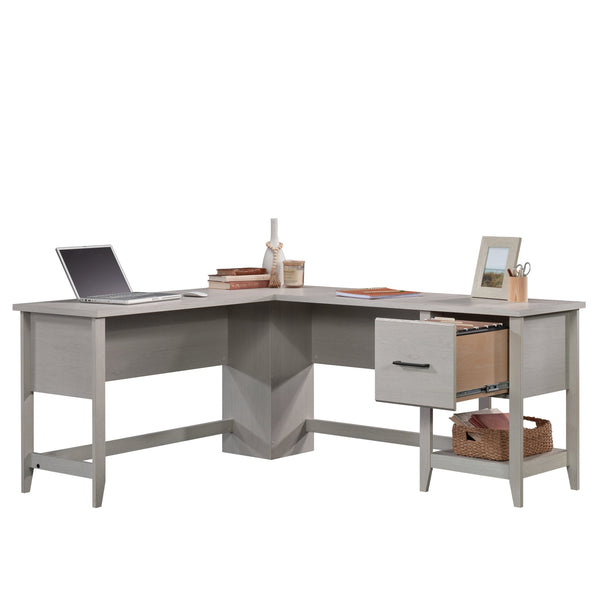 English Elm L-Shaped Desk: Modern White Finish For Small Spaces, Home Offices & Organized Workstations B356P402655