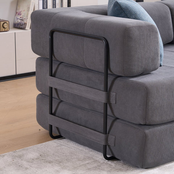 English Elm Folding Sofa Bed with Corduroy Cover, 78.5" Convertible Futon Couch, No-Assembly Foam Spring Mattress, Compact Sleeper for Living Room Grey W2915P276678