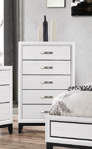 English Elm 1pc Modern 4-Drawer Tall Storage Chest in Mist Finish — Sleek Bedroom Organizer with Spacious Drawers White 33.3 L x 18.6 W x 49 H B2741P406275